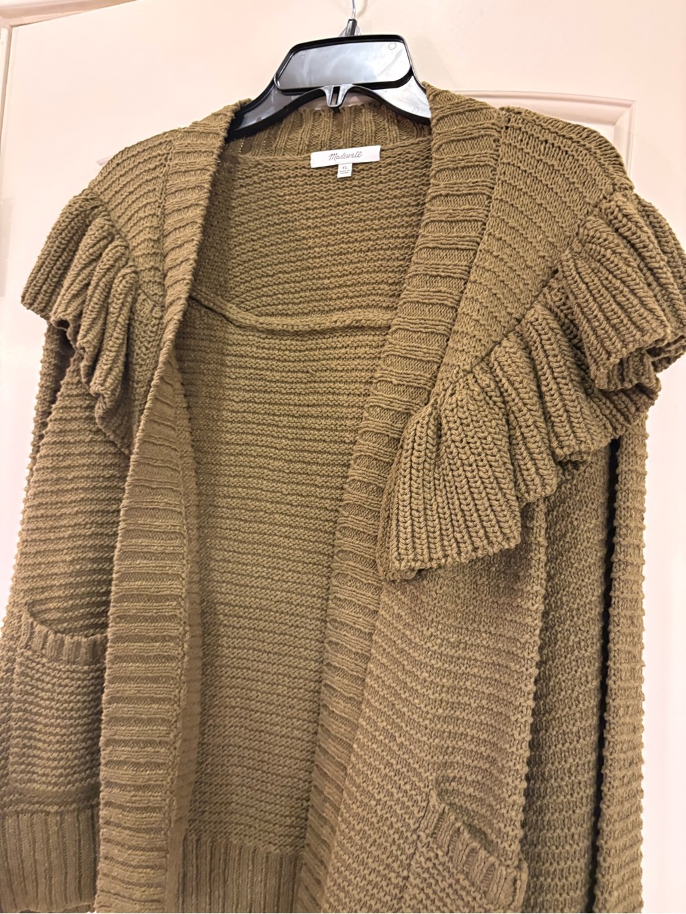 Madewell Olive Green Ruffle-Trim Open Cardigan - Picture 3 of 4